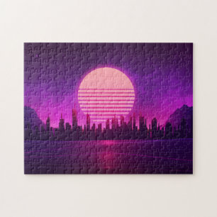 Puzzle cyberpunk électronique synthwave scifi rose noir