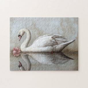 Puzzle Cygne avec une peinture à fleurs rose vif