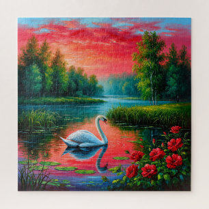 Puzzle Cygne majestueux glissant sur un lac serein