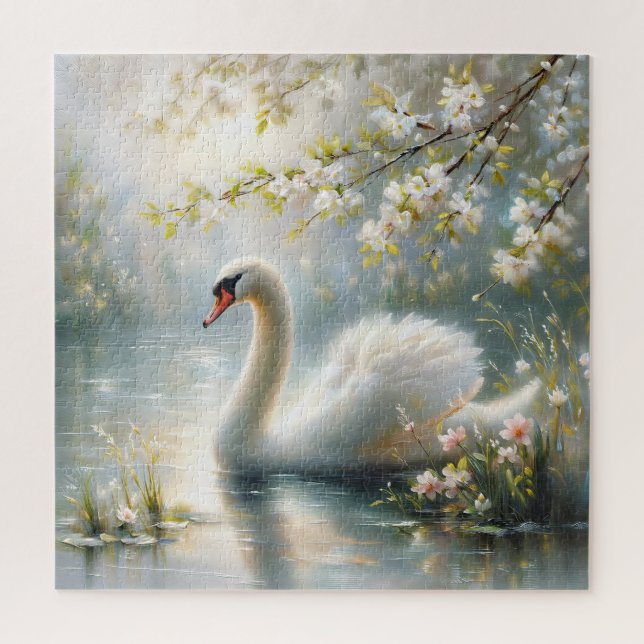 Puzzle Cygne sur le lac Floral peinture (Vertical)