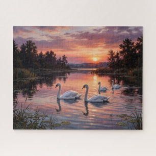 Puzzle Cygnes Élégants au Coucher du Soleil