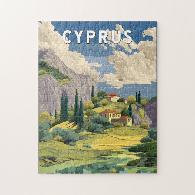 Puzzle Cyprus Illustration Travel Art Vintage (Vertical)