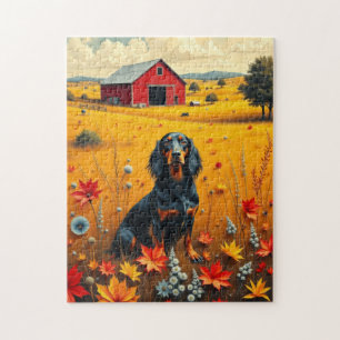 Puzzle dachshund à la ferme en automne