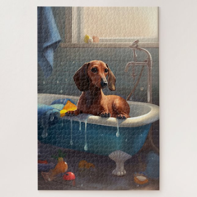 Puzzle Dachshund Bathtime Fun (Vertical)