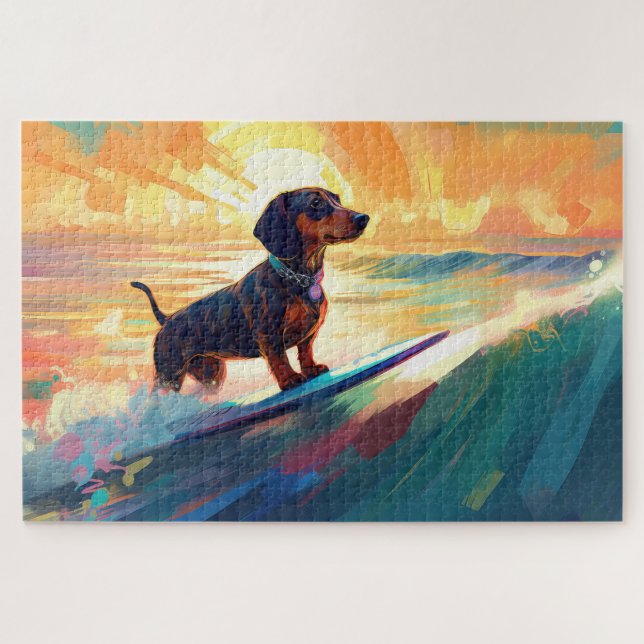 Puzzle Dachshund Beach Surf Peinture (Horizontal)