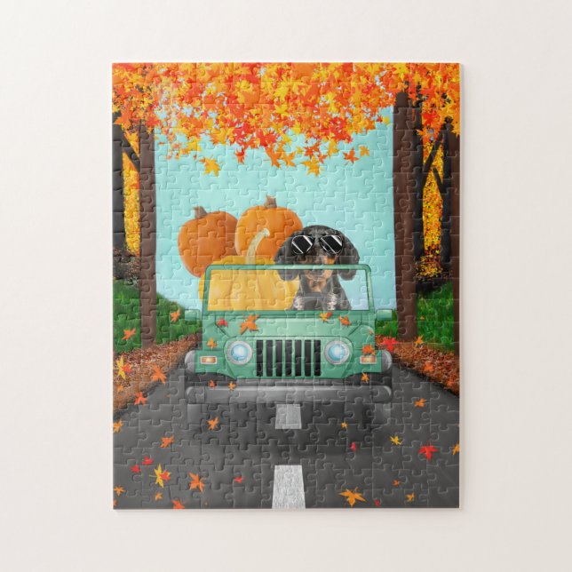 Puzzle Dachshund Chien Citrouille d'automne (Vertical)