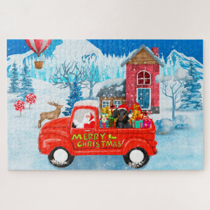 Puzzle Dachshund Chien en livraison de Noël Camion Neige