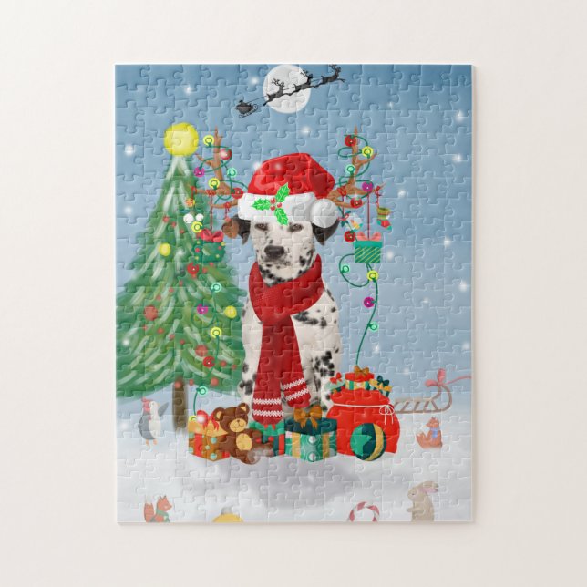 Puzzle Dachshund Chien en neige avec cadeaux de Noël (Vertical)