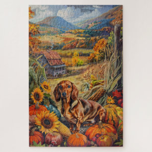 Puzzle Dachshund Chien Moisson Automne Thanksgiving