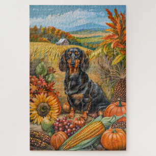 Puzzle Dachshund Chien Moisson Automne Thanksgiving