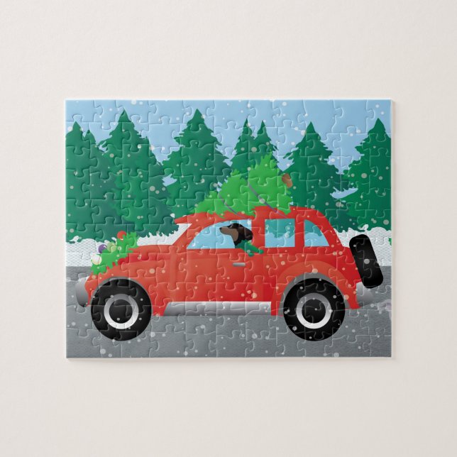 Puzzle Dachshund Chien voiture - Arbre de Noël en haut (Horizontal)