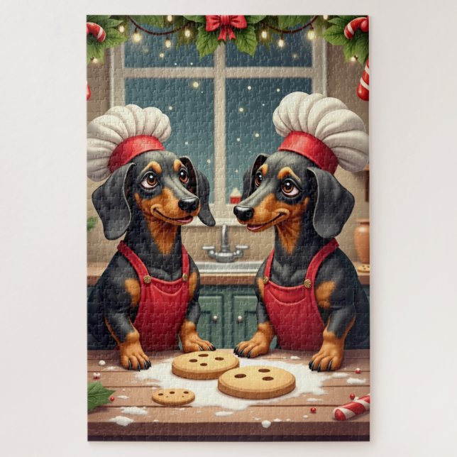 Puzzle Dachshund Christmas Cookie Bakers Holiday Painting (Vertical)
