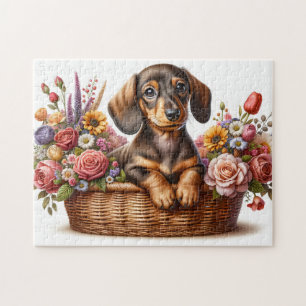 Puzzle Dachshund dans les fleurs