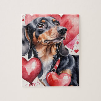 Puzzle Dachshund Dog Pet Portrait Watercolor Valentine