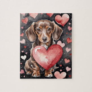 Puzzle Dachshund Dog Pet Portrait Watercolor Valentine