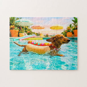 Puzzle Dachshund en costume de hotdog