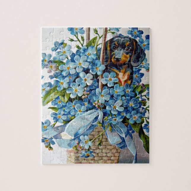 Puzzle Dachshund et Forget-Me-Nots (Vertical)