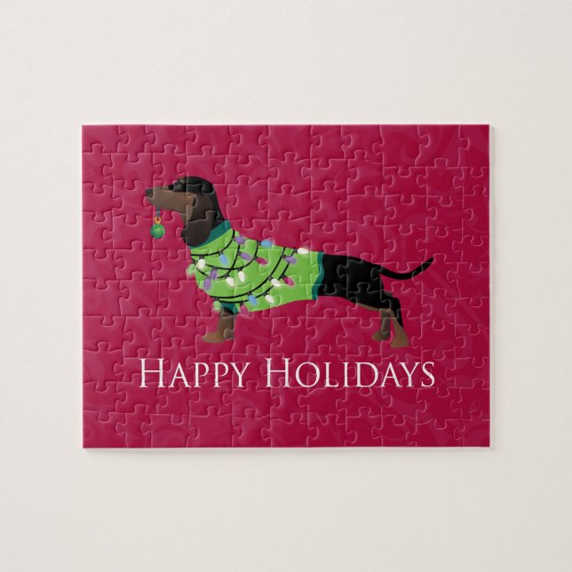 Puzzle Dachshund Happy Holidays Design (Horizontal)