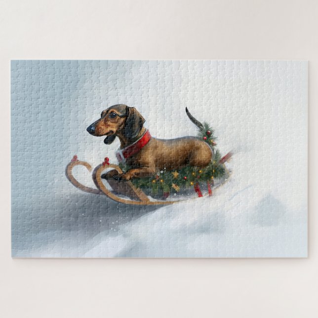Puzzle Dachshund hiver neige de Noël (Horizontal)