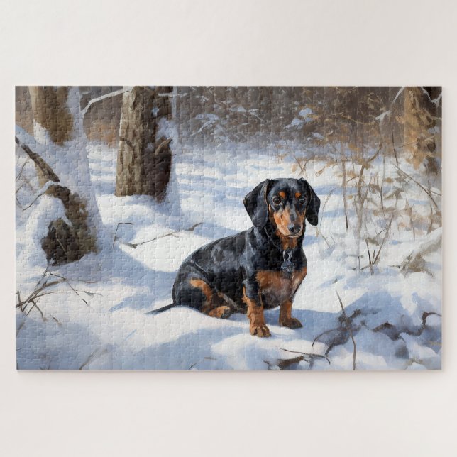 Puzzle Dachshund Qu'Il Neige Noël (Horizontal)