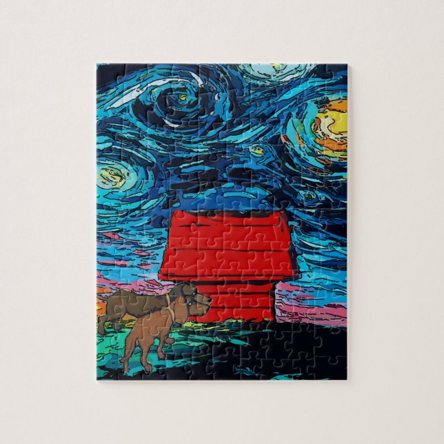 Puzzle Dachshunds Starry Night Dog House (Vertical)