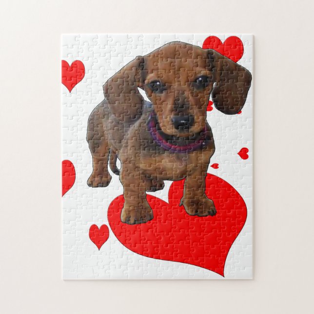 Puzzle Dachsie Dachshund avec les coeurs (Vertical)