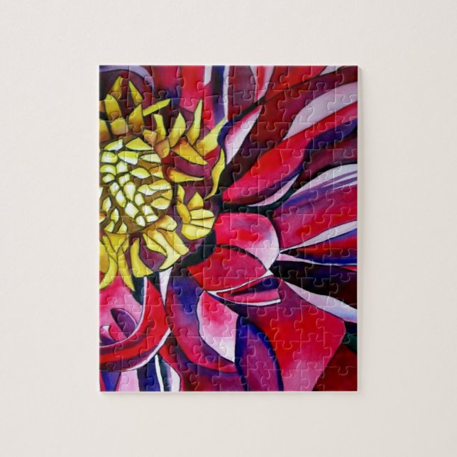 Puzzle Dahlia fleur originale art abstrait aquarelle (Vertical)