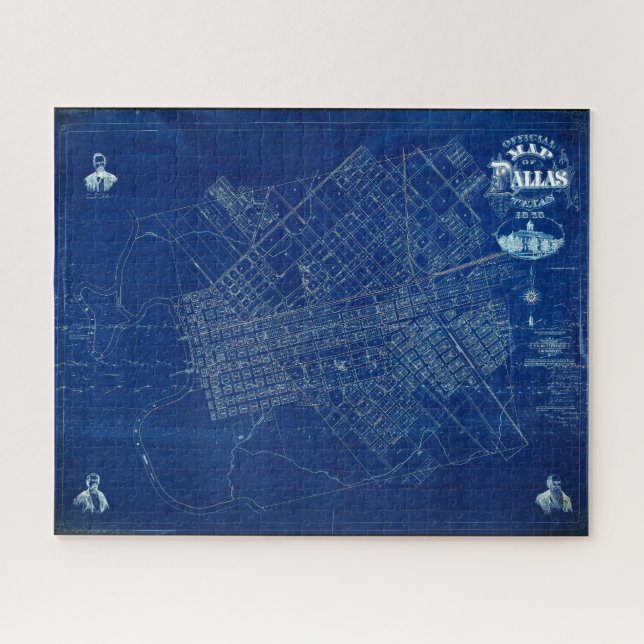 Puzzle Dallas Texas Official 1875 Carte détaillée du plan (Horizontal)