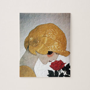 PUZZLE DAME AVEC ROSE ROUGE