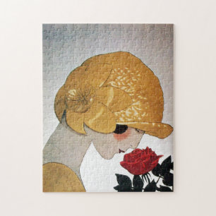 PUZZLE DAME AVEC ROSE ROUGE