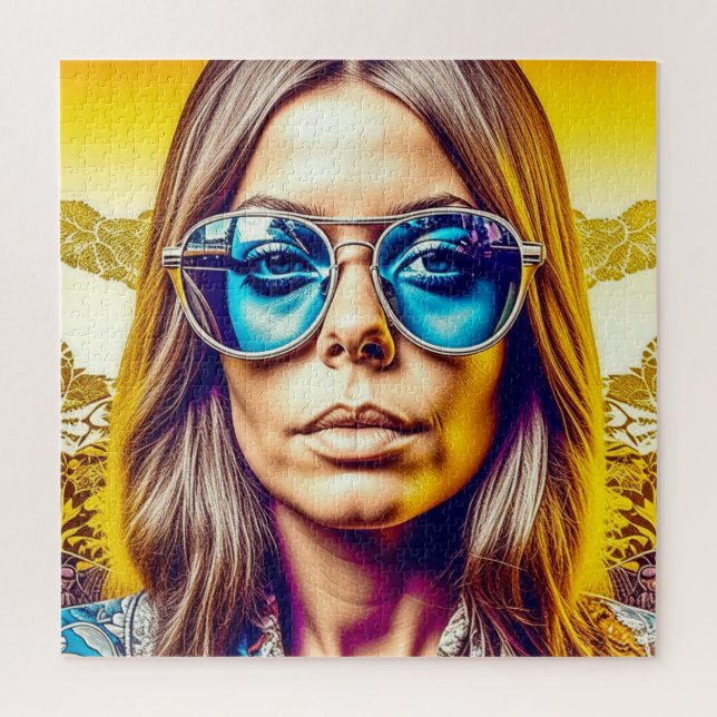 Puzzle Dame cool en Lunettes de soleil bleues (Vertical)