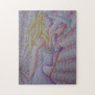 Puzzle dame de pose rose multicolore d'art abstrait rétro