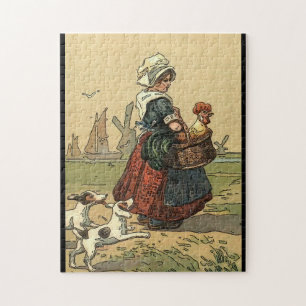 Puzzle Dame hollandaise avec chien,