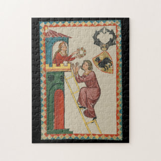 Puzzle Dame offrant un cadeau à un prétendant, 14e siècle