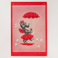 Dames de chien écossaises portant un parapluie