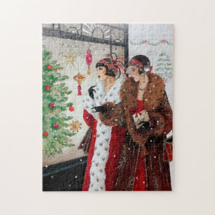 Puzzle dames de Noël art déco rétro
