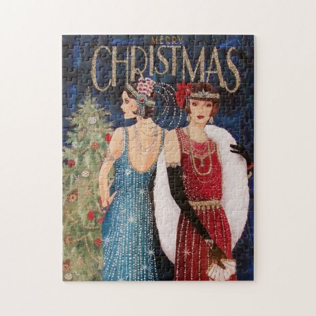 Puzzle dames de Noël art déco rétro (Vertical)