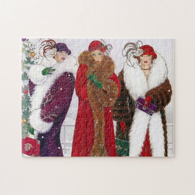 Puzzle dames de Noël art déco rétro (Horizontal)