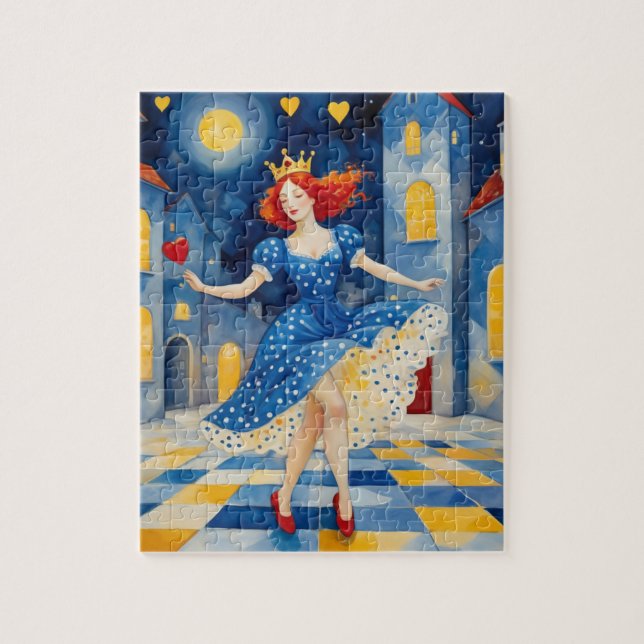 Puzzle Danseuse Dame Avec Cheveux Rouge Bleu Robe Or Cour (Vertical)