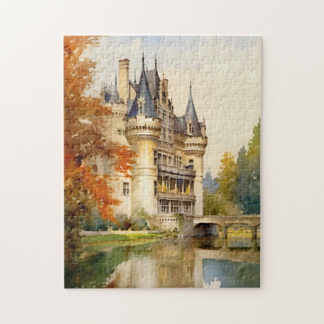 Puzzle d'aquarelle de château français antique | (Vertical)