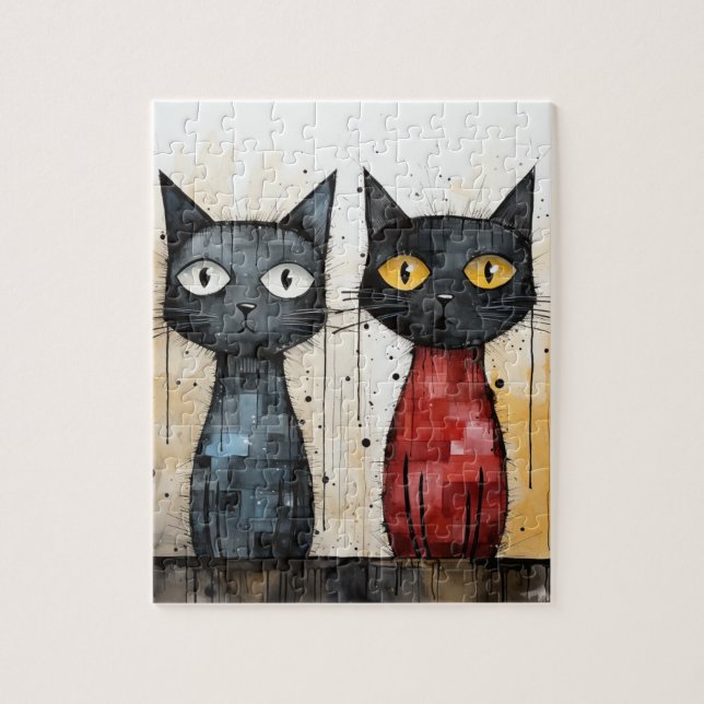 Puzzle d'aquarelle de deux chats (Vertical)