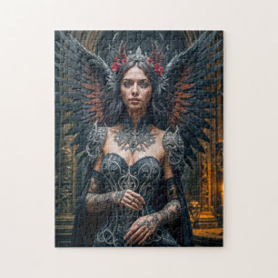Puzzle Dark Angel with Crown and Roses