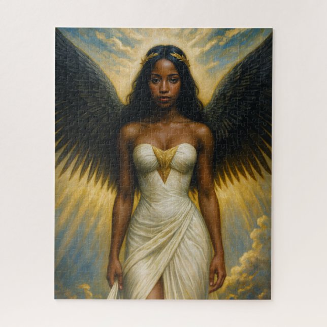 Puzzle Dark Brown Angel Woman With Black Wings (Vertical)