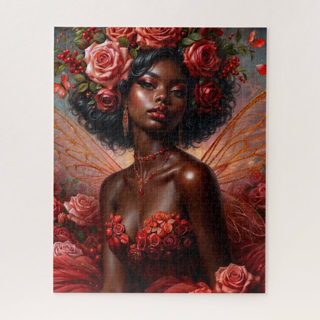 Puzzle Dark-Skinned Rose Fairy In Red (Vertical)