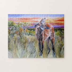 Puzzle d'art d'aquarelle de loup Maned