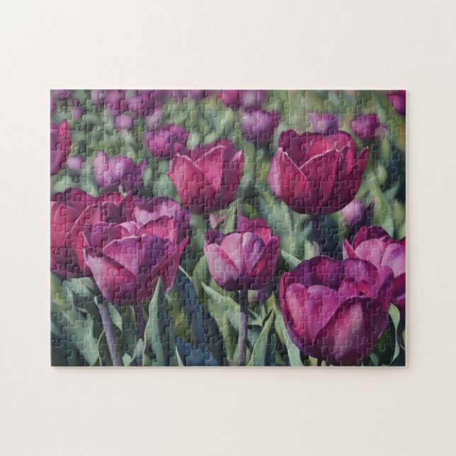 Puzzle d'art du jardin de fleurs de tulipe violett (Horizontal)