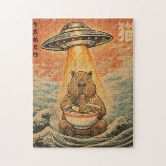 Puzzle d'art Rétro Capybara Ramen UFO Vague