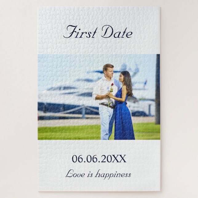 Puzzle Date de première photo personnalisée (Vertical)