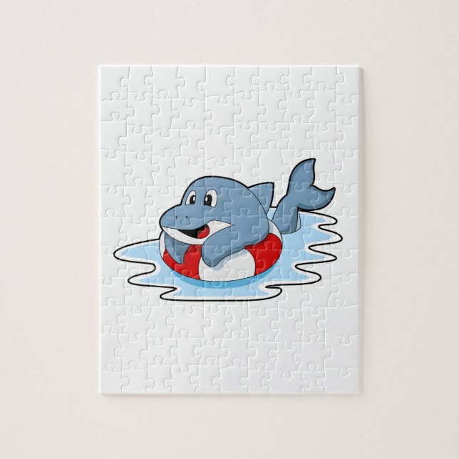 Puzzle Dauphin à la natation avec anneau de natation.PNG (Vertical)