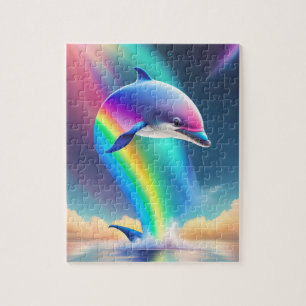 Puzzle Dauphin coloré mignon avec arc-en-ciel et lumière 